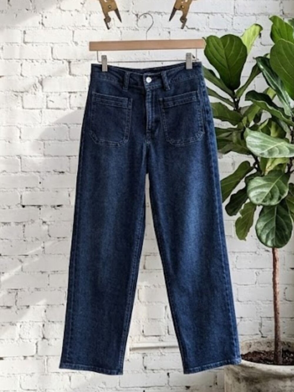 Quince Organic Cotton Bella Stretch Wide Leg Patch Pocket Jeans size 26